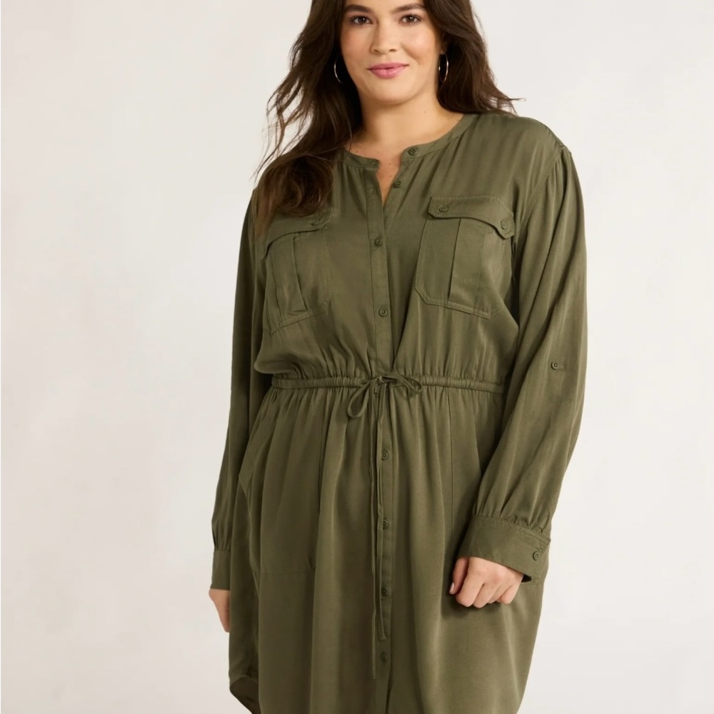 Chic Olive Green Shirt Dress
